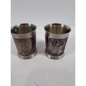 Rein Zinn 95% Pewter Cups Set German Relief Scene Tumblers